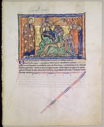 St. John the Evangelist Watching the Beast Bring Fire Down from the Heavens to Earth, from the Gulbenkian Apocalypse, c.1265-70